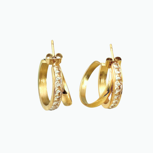 Haya: Double CZ Earrings 18k Gold Plated Stainless Steel