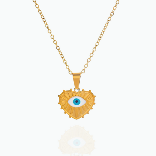 Zaina: Evil Eye Heart Vintage Necklace 18k Gold Plated Stainless Steel