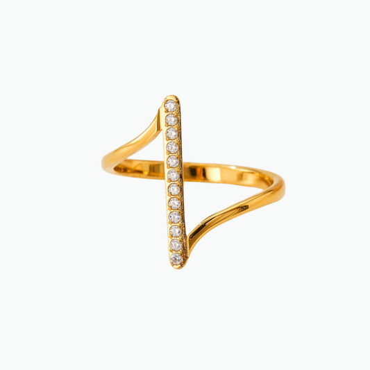 Zuzu: Vertical Line CZ Stone Ring 18k Gold Plated Stainless Steel