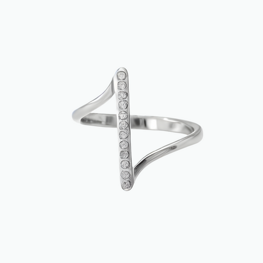 Zuzu: Vertical Line CZ Stone Ring 18k Silver Plated Stainless Steel