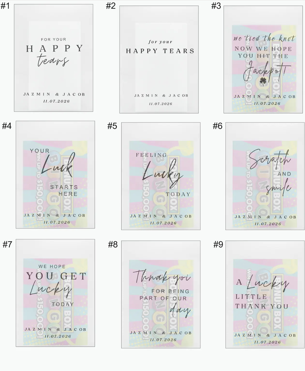 Collection of personalized cards with pastel designs and text, likely for a baby shower or similar event.