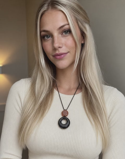 Sandalwood Gourd Pendant Long Necklace | Natural Stone & Wood Statement Necklace